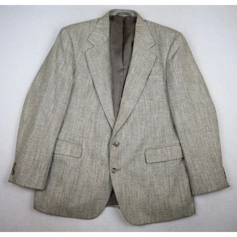 HAGGAR IMPERIAL - MEN'S BEIGE WOVEN BLAZER JACKET SPORT COAT - SIZE 42
